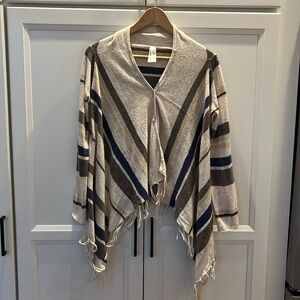 CUBISM stripe waterfall sweater cardigan with fringe detail, size medium/large